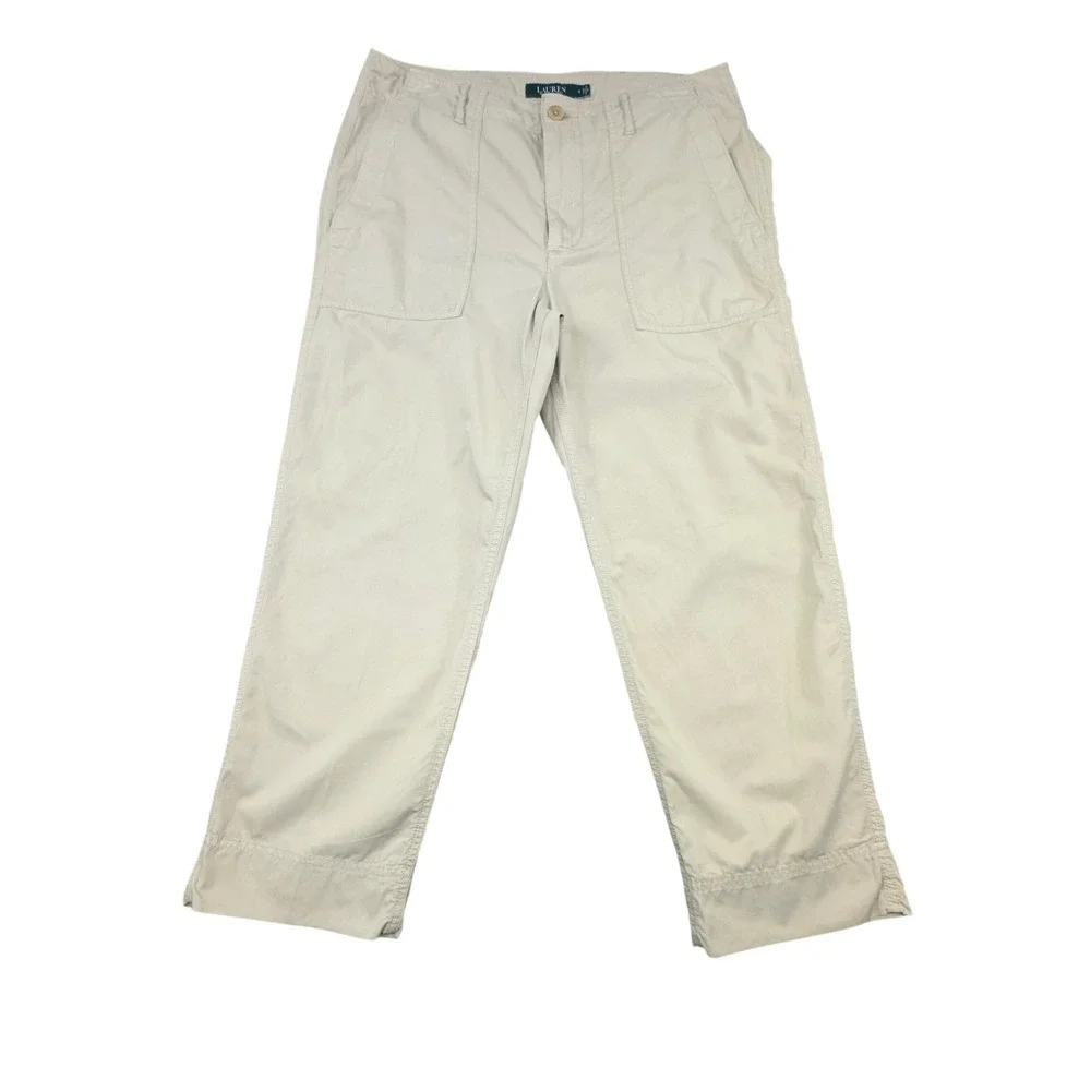 Lauren Ralph Lauren Khaki Tan Utility Crop Pants Straight Leg Size 6 - Picture 2 of 9